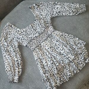 Angie  | Long Sleeve Floral Dress with Smocked Waist and Tie Back